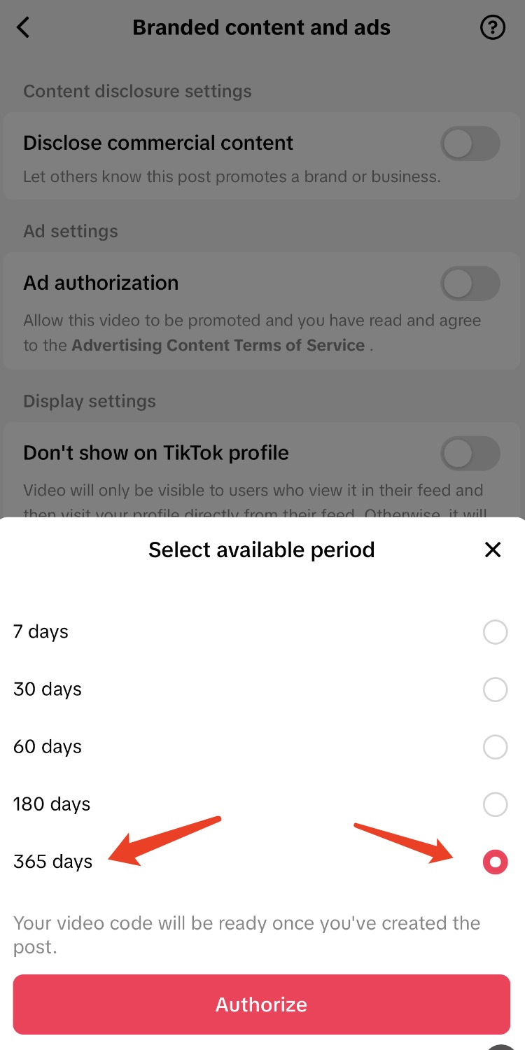 Step 3: Setting duration to 365 days